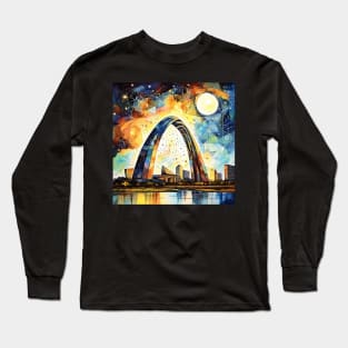 St. Louis Arch Under  Cubist Night Sky Long Sleeve T-Shirt